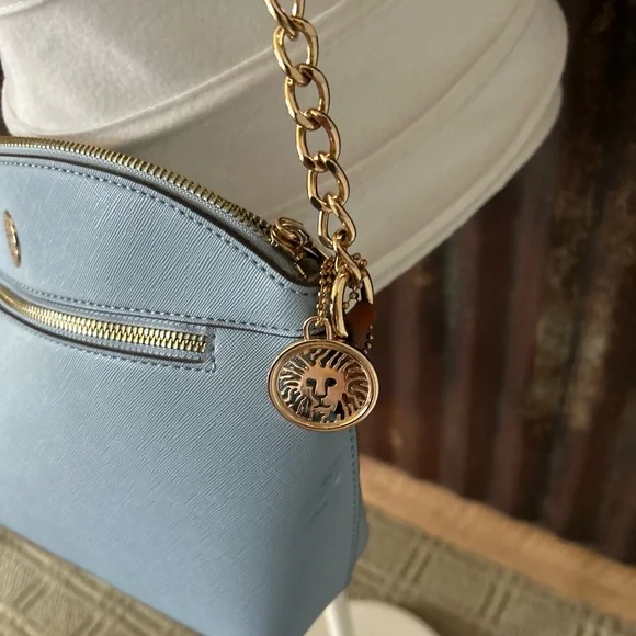 Anne Klein Blue Crossbody Bag Gold Strap Lion - Picture 3 of 9